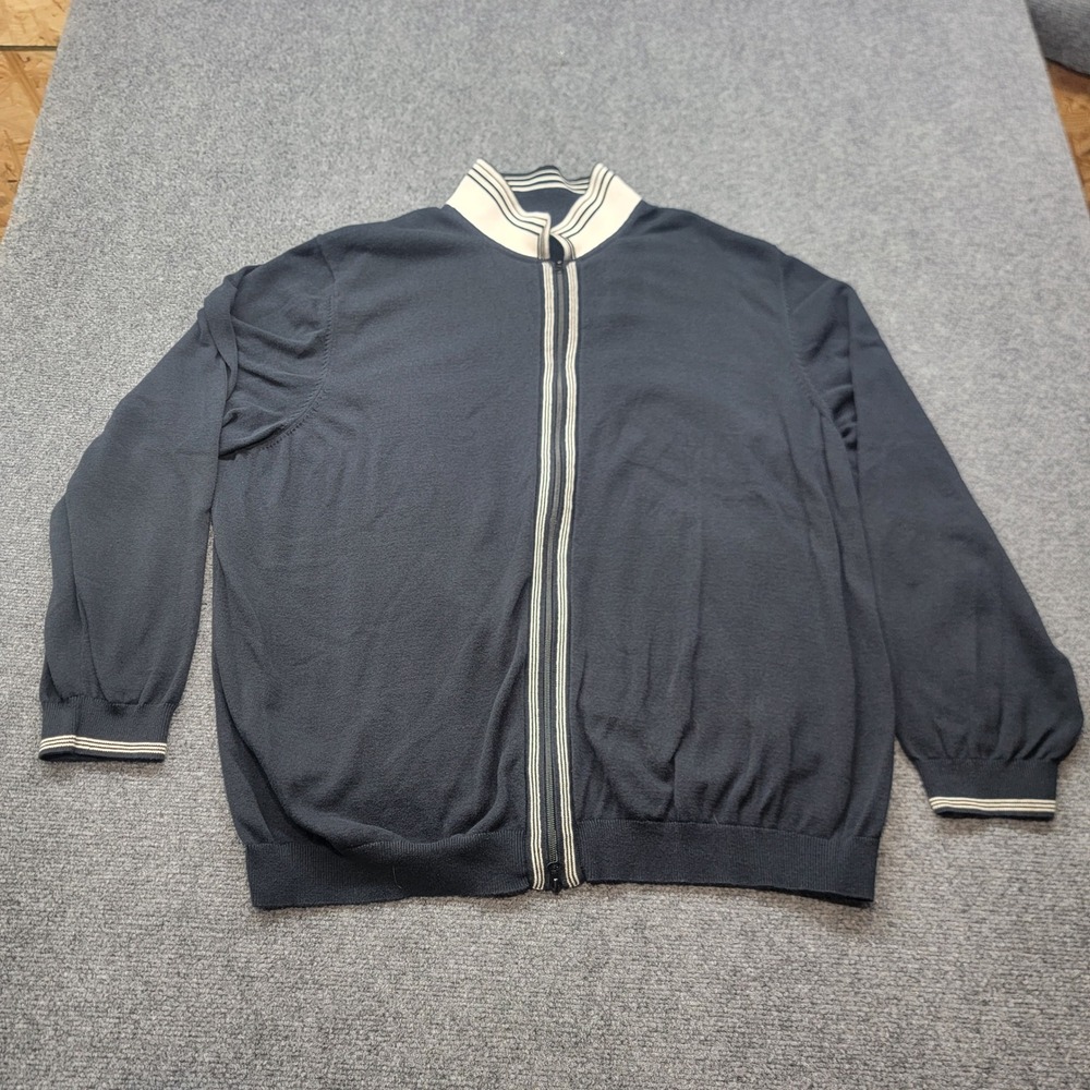 Paul Fredrick Mens 4XL Navy Blue Full Zip Cotton Cardigan Sweater Mock Neck